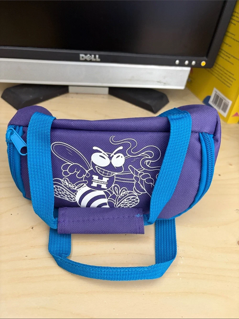 Charlotte Hornets Y2K Purple Mini Shoulder Bag with Blue Straps and Bee Graphic